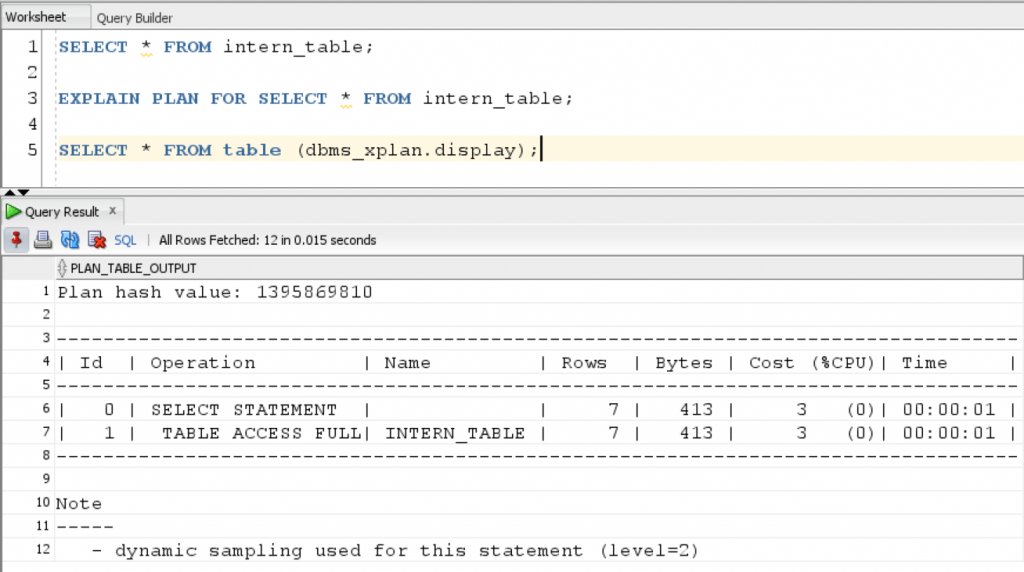 Explain PLAN for Query in Oracle