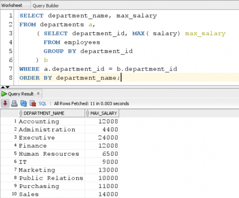 inline view in sql oracle