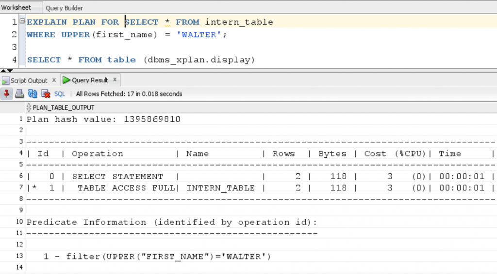 Oracle Explain Plan For Simple Query