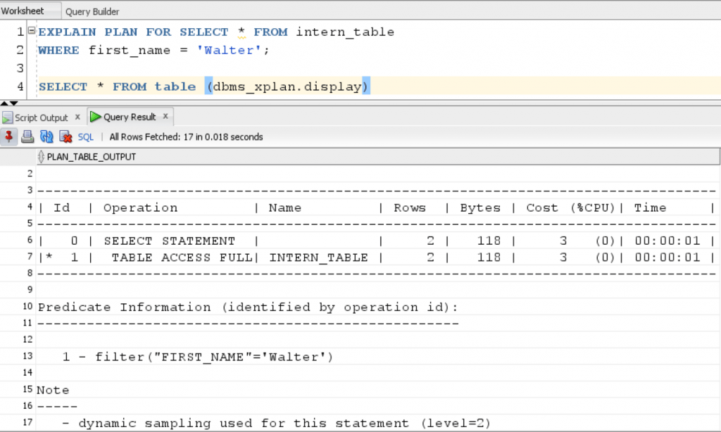 Explain Plan for Query in Oracle