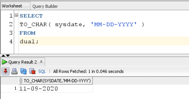 Oracle TO CHAR function with SYS date