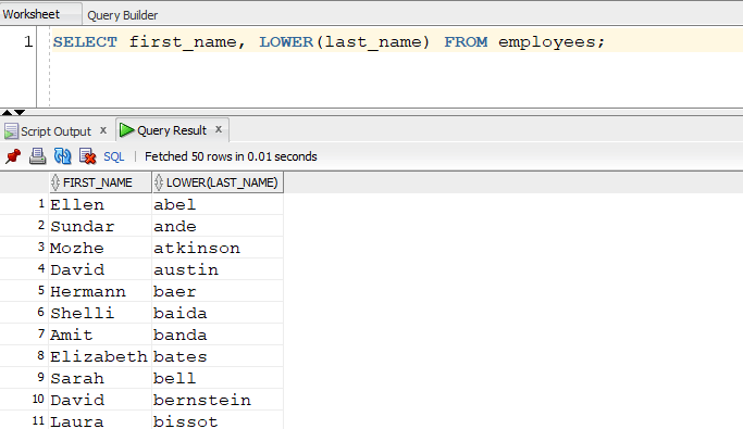 Convert values in column to lowercase oracle sql query