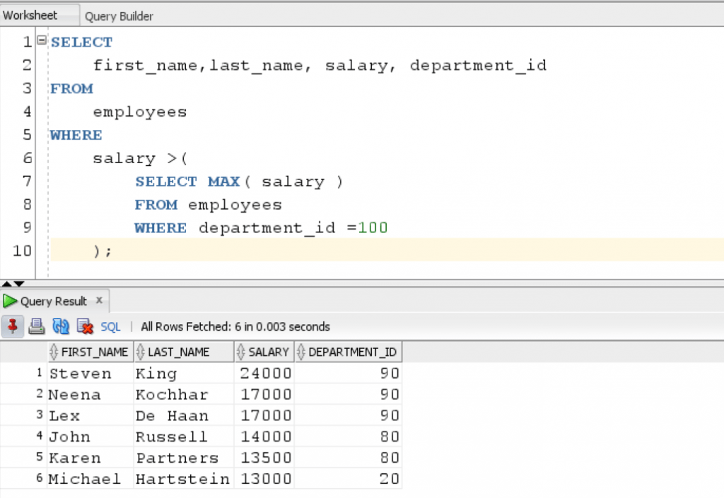 Oracle MAX Function with Subquery