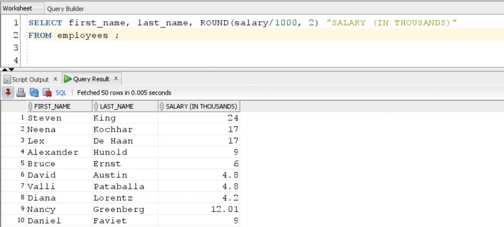 ROund Function Column Expression Query