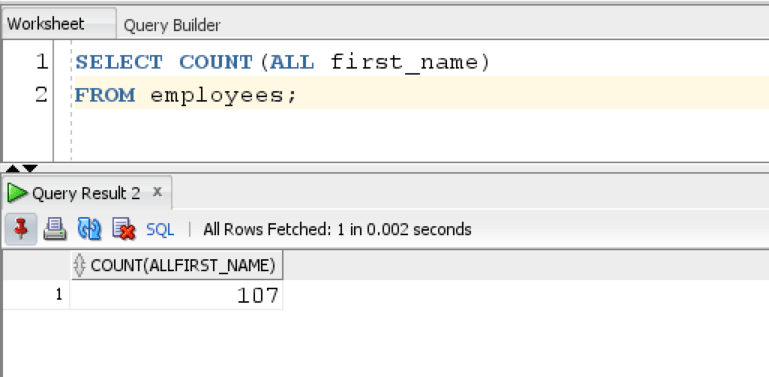 Oracle COUNT Function Example with ALL