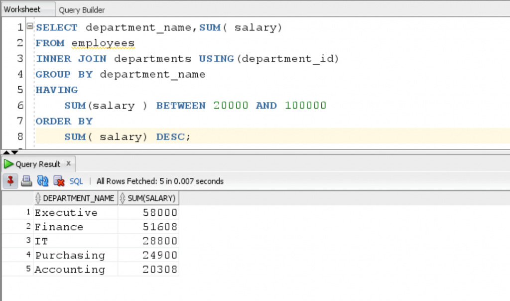 Oracle SUM Function with Inner Join
