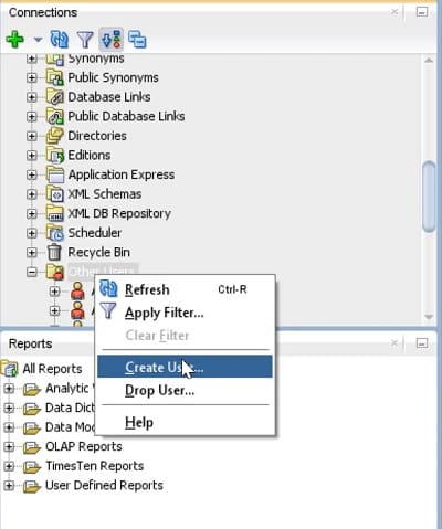 Open SYS User Schema to Create New User