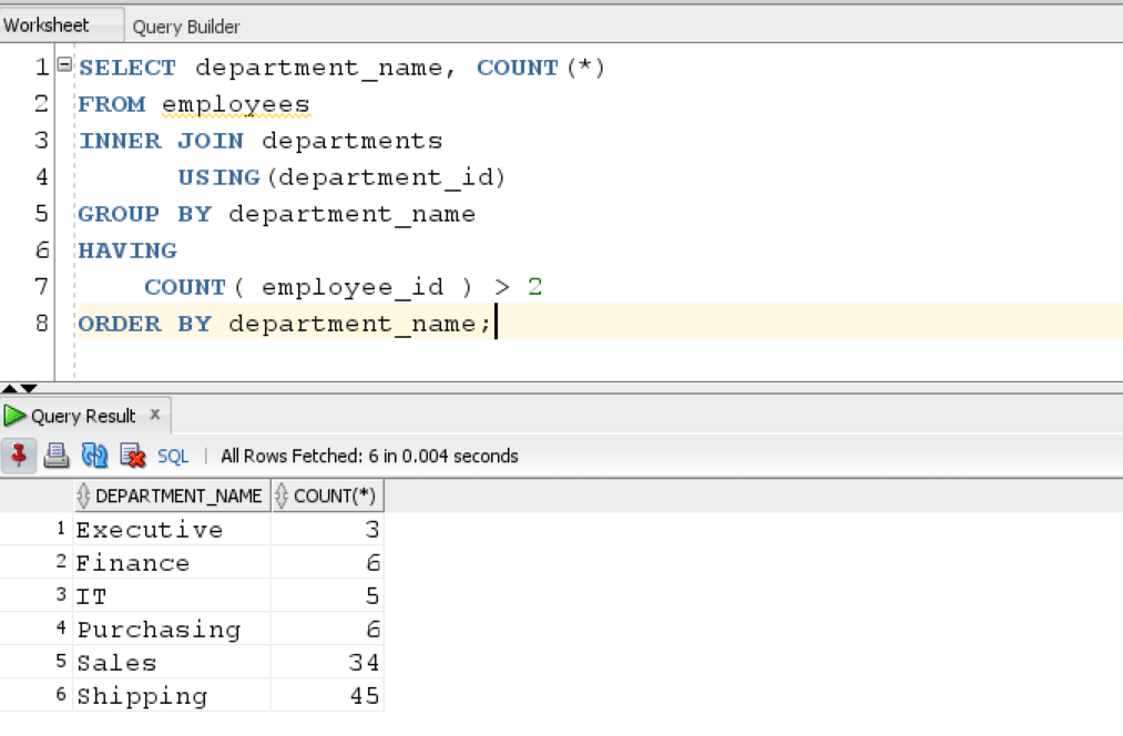 Oracle COUNT Function Example with Having