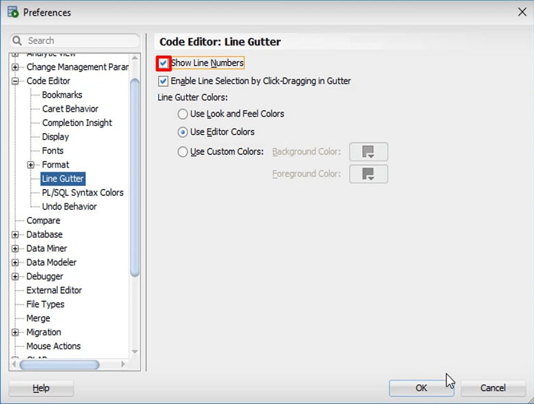 Enable Line Gutter in SQL Developer