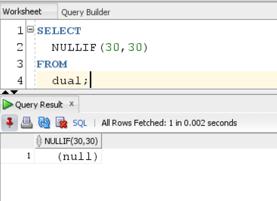 Oracle NULL IF Function with Numeric Values Example 1