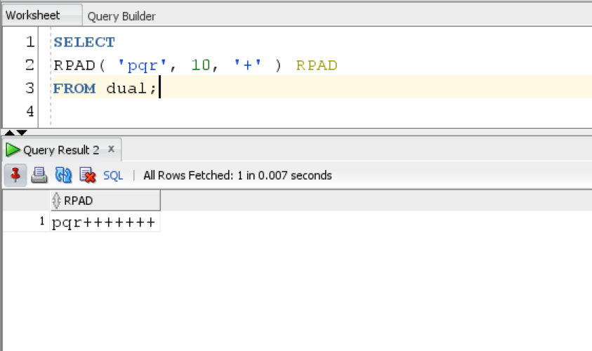 Oracle RPAD Example 1