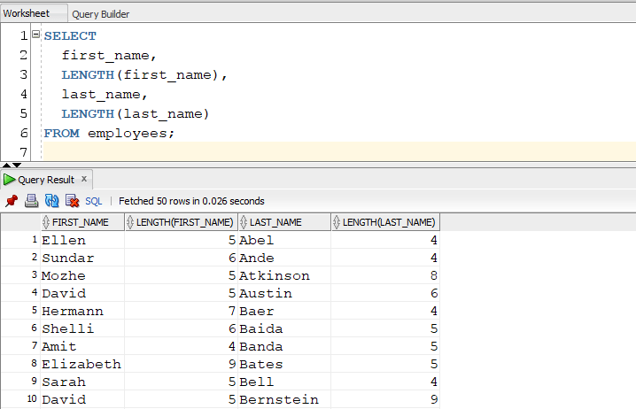 Oracle Length Function Example with Column Names