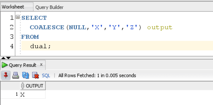 Oracle COALESCE Function Example with String Data Type