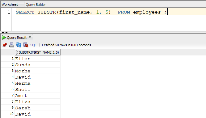 SUBSTR with Column Values in a Table