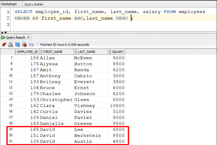 Sort Rows by multiple columns ORDER BY