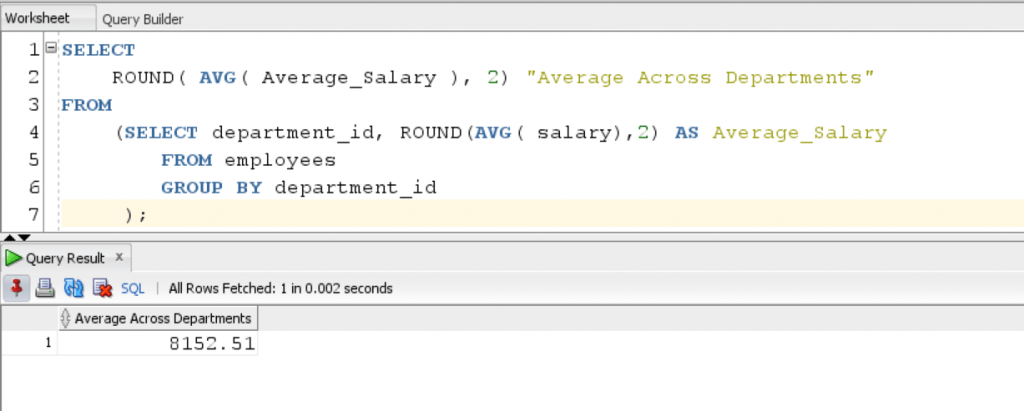 AVG Oracle Function with Subquery