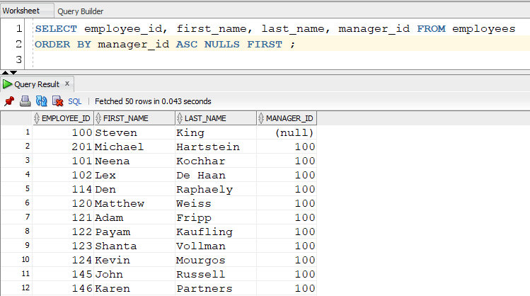 Null values in ORDER BY clause