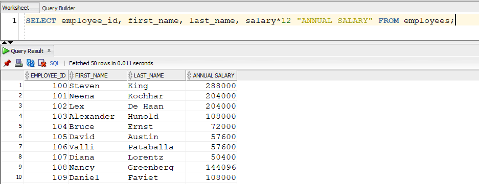 Column Alias with Expressions Query
