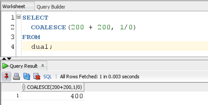 Oracle COALESCE Function Example with Expression