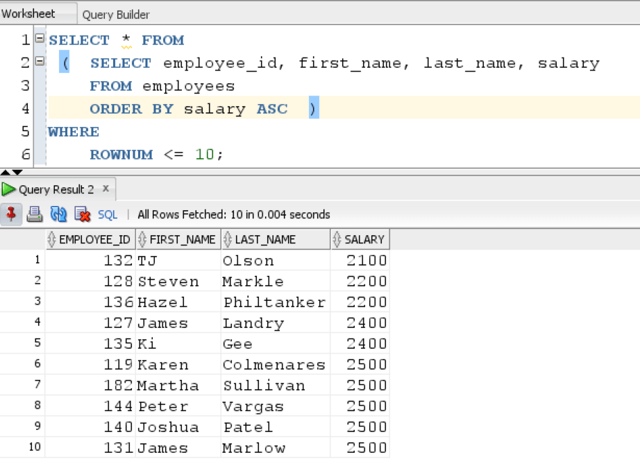 Basic Oracle Inline View Example