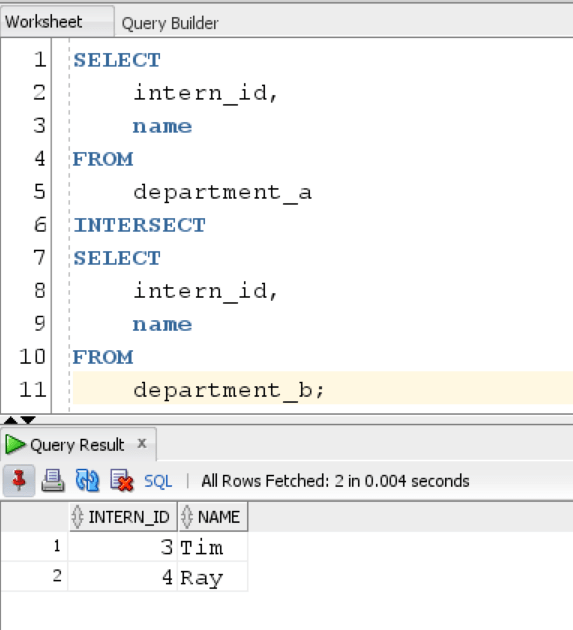Oracle INTERSECT Operator Query