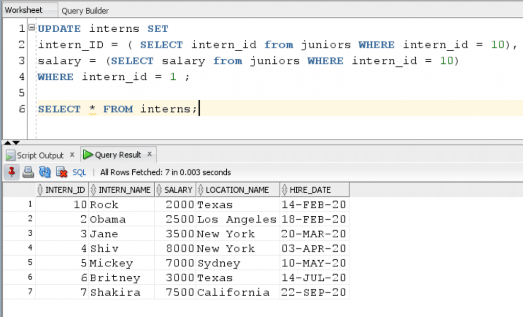 Oracle Update Table Using Subquery